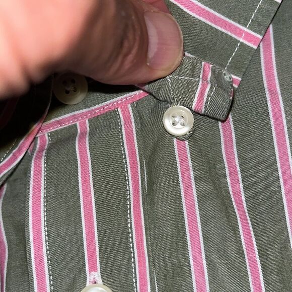 Johnnie-O Mens Olive Green Pink Stripe Button Down Hanging out Shirt LS - Picture 4 of 8